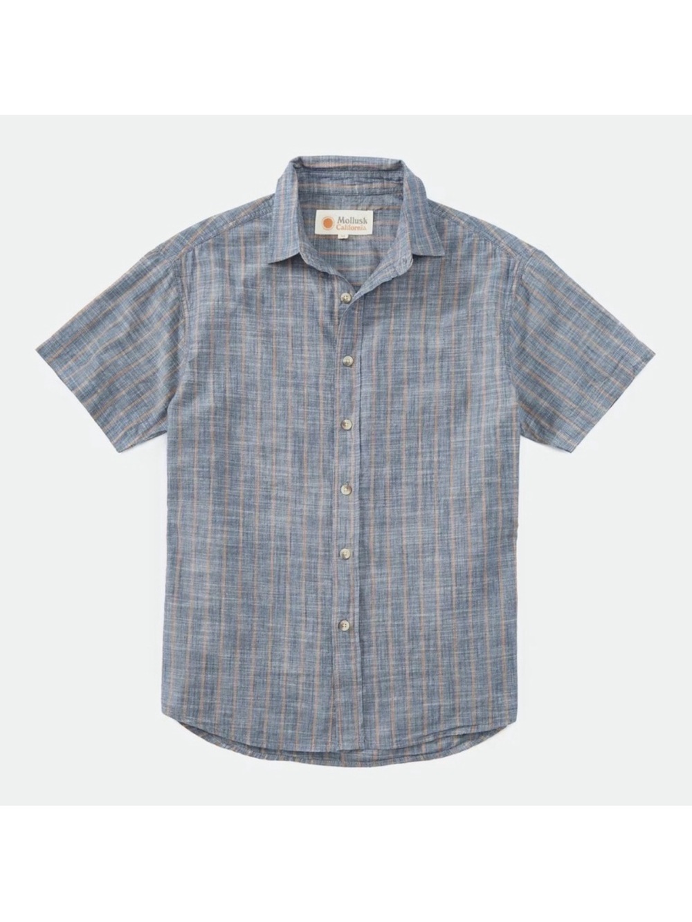 Mollusk California 100% Cotton Summer Surf‎ Shirt Blue Brown Striped Beach